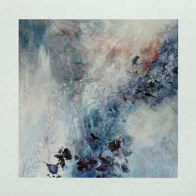 Image shows Giclee print of Ghost of Winter 1 an abstract floral painting. It has a 1in border for mounting or framing as it is